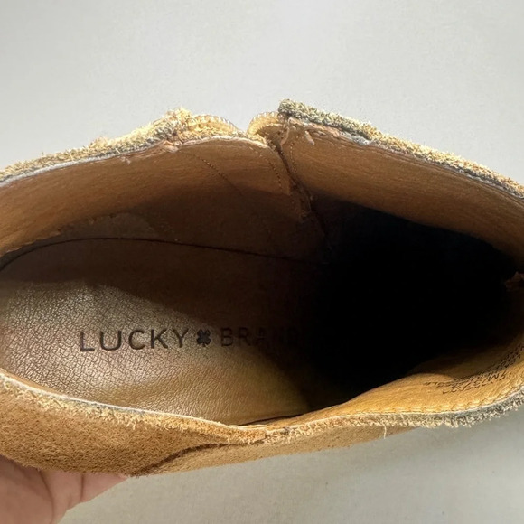 Lucky Brand Yakeena Tan Suede Leather Wedge Booties Size 7M - Picture 7 of 13